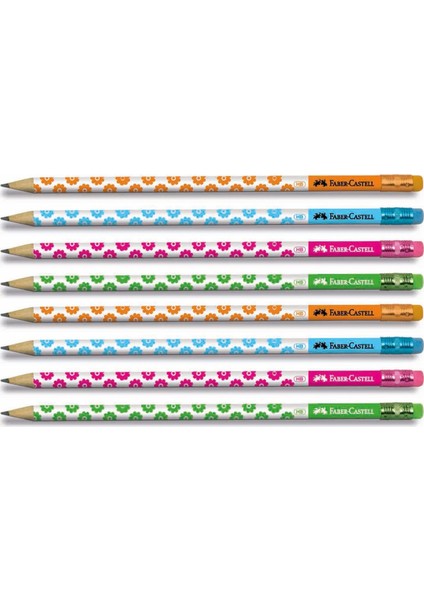 Kurşun Kalem - Silgili - Flowers - 8'li Set