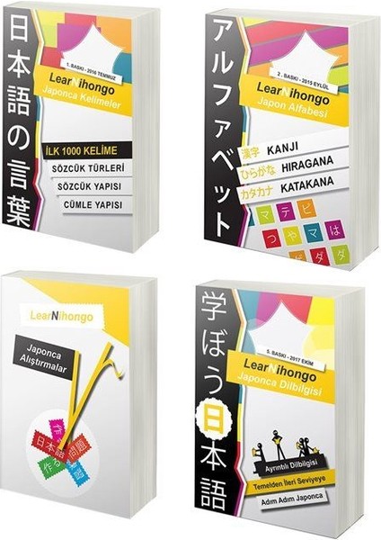 Learnihongo Japonca Dilbilgisi, Kelimeler, Alıştırmalar, Alfabe 4 Kitap Set Japonca Öğreten Kitaplar