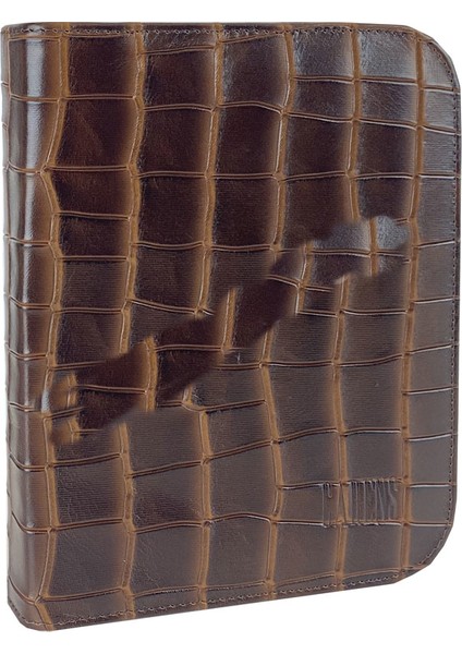 Kroko Kahve Hakiki Deri Kalem Çantası 20'li
