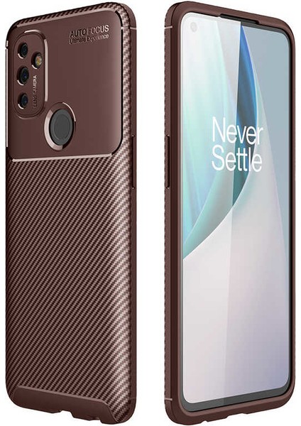 Oneplus Nord N100 Kılıf Karbon Desenli Lux Neyro Silikon + Tam Kaplayan 5d Cam Ekran Koruyucu Kahverengi