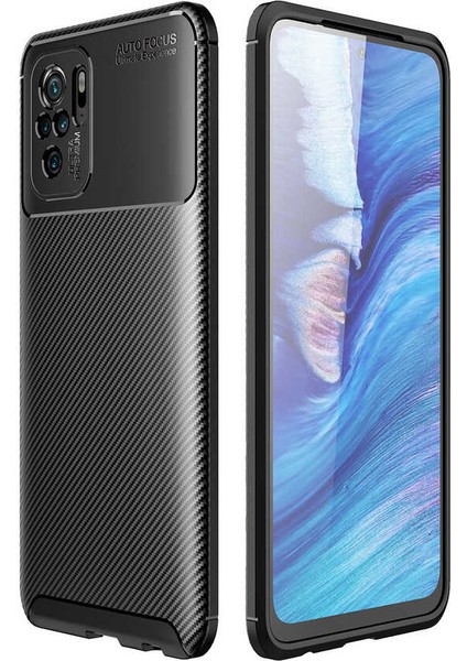 Xiaomi Redmi Note 10 Kılıf Karbon Desenli Lux Negro Silikon + Tam Kaplayan 5d Cam Ekran Koruyucu
