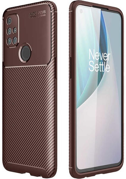 Oneplus Nord N10 5g Kılıf Karbon Desenli Lux Neyro Silikon + Tam Kaplayan 6d Nano Ekran Koruyucu Kahverengi
