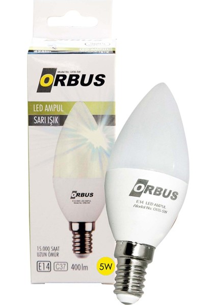 Orbus ORB-5WS C37 5 Watt E14 400 Lmn Sarı Tasarruflu Ampül