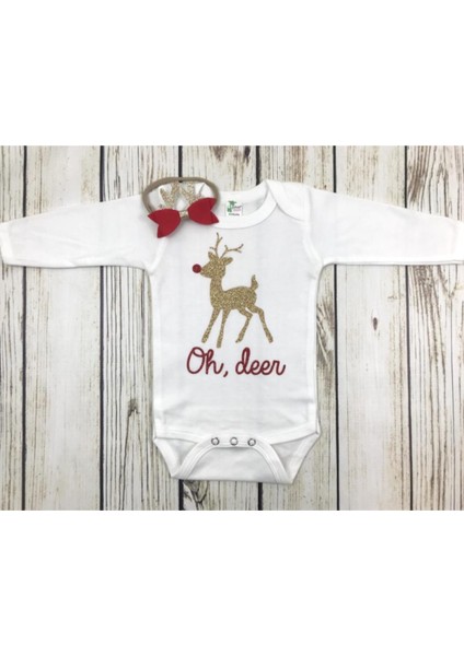 Unisex Bebek Beyaz Yılbaşı Özel Geyikli Zıbın