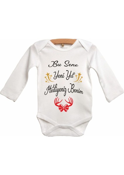 Unisex Bebek Beyaz Bu Sene Yeniyıl Hediyeniz Benim Baskılı Zıbın Body