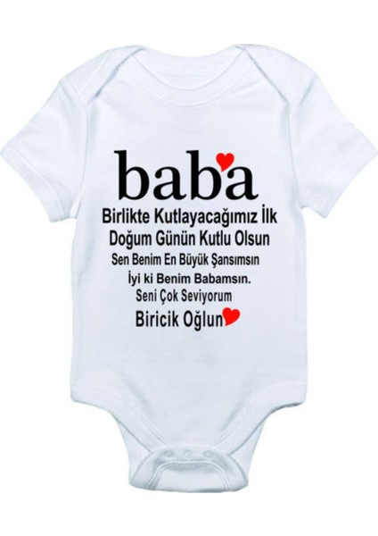 Erkek Bebek Beyaz Babaya Doğum Günü Hediyesi Baskılı Zıbın Body
