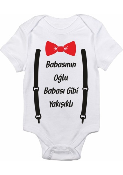 Erkek Çocuk Beyaz Babasının Oğlu Babası Gibi Yakışıklı Baskılı Zıbın Body