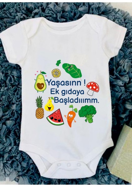 Ek Gıdaya Geçtim Baskılı Bebek Body Zıbın