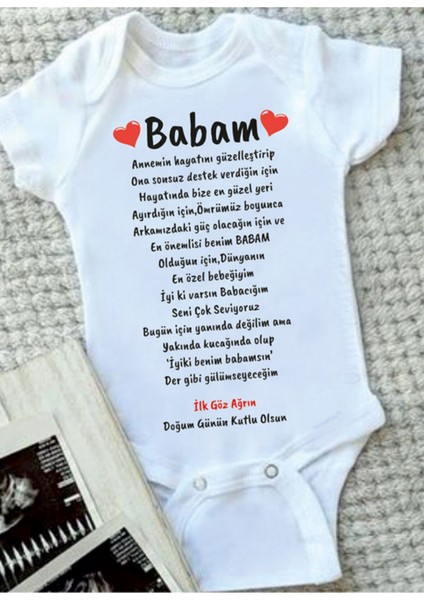 Unisex Bebek Beyaz Doğum Günün Kutlu Olsun Babam Zıbın