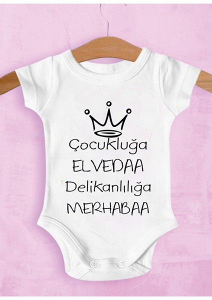 Unisex Bebek Beyaz Çocukluğa Elveda Delikanlılığa Merhaba Zıbın