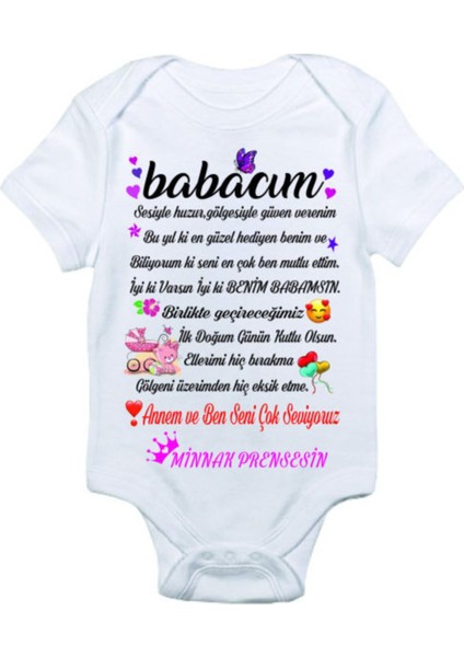 Kız Bebek Beyaz Babacım Baskılı Bebek Zıbın Body