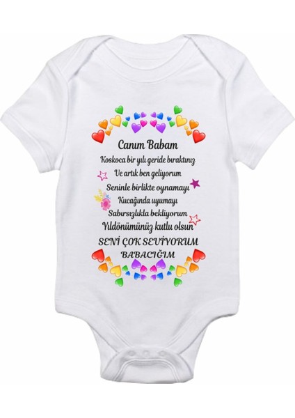 Canım Babam Yıldönümü Kutlama Kalpler Baskılı Bebek Zıbın Body