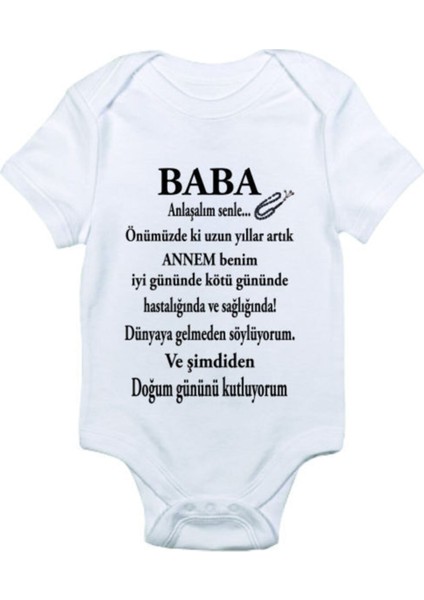 Erkek Bebek Beyaz Baba Anlaşma Baskılı Zıbın Body