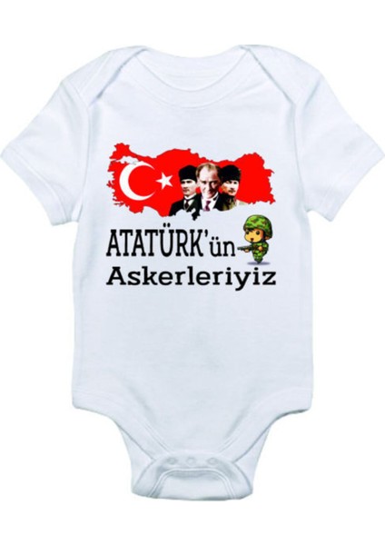 Unisex Bebek Beyaz Atatürk'ün Askerleriyiz Baskılı Zıbın Body
