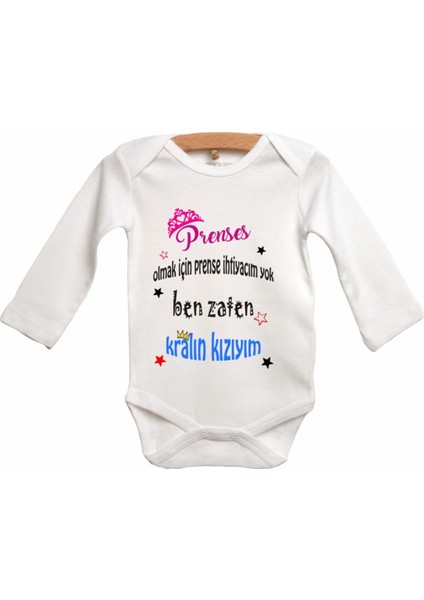Kız Bebek Beyaz Kralın Kızıyım Baskılı Zıbın Body