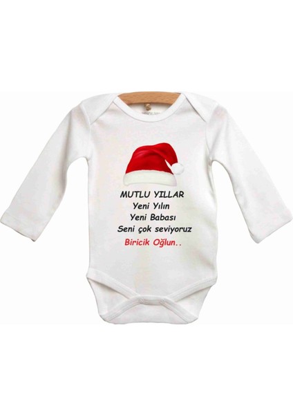 Beyaz Renk Mutlu Yıllar Yeni Yılın Yeni Babası Biricik Oğlun Baskılı Bebek Zıbın Body