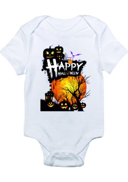 Unisex Bebek Beyaz Happy Halloween 3 Baskılı Zıbın Body