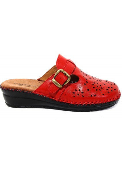 80625 Kadın Kırmızı Deri Terlik fiyatları