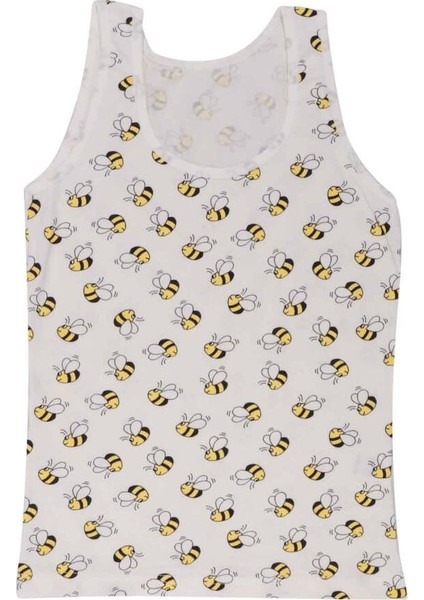 Kalın Askılı Arı Baskılı Kız Çocuk Atlet 3412 | Krem