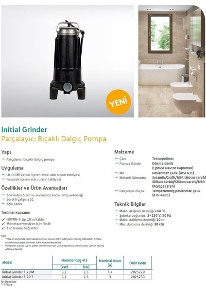 Grinder 7.20 T Par. Bıçaklı Foseptik Pompası 1,5 Hp - 380 Volt
