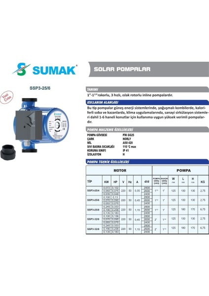 Ssp3-25/4 Sir. Pompası 130 mm - 1'' - 220 V
