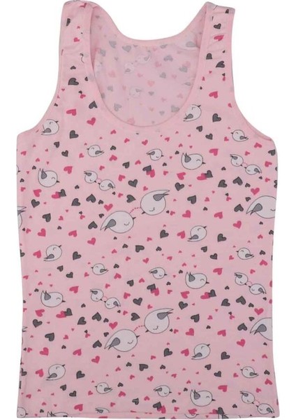 Kalın Askılı Kuş Baskılı Kız Çocuk Atlet 3412 | Pembe