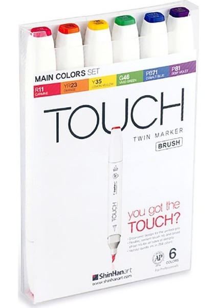 Twin Brush Marker Fırça Uçlu Markör Kalem Seti 6 Renk Ana Renkler