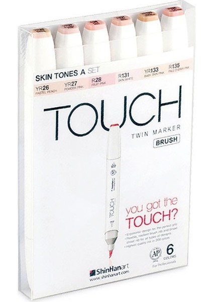 Twin Brush Marker Fırça Uçlu Markör Kalem Seti 6 Renk Ten Renkleri