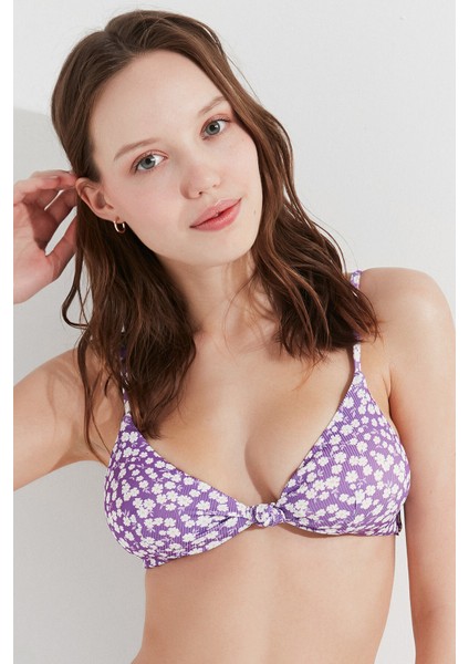 Çok Renkli Daisy Üçgen Knot Bikini Üstü