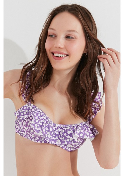 Çok Renkli Daisy Fırfırlı Balen Bikini Üstü