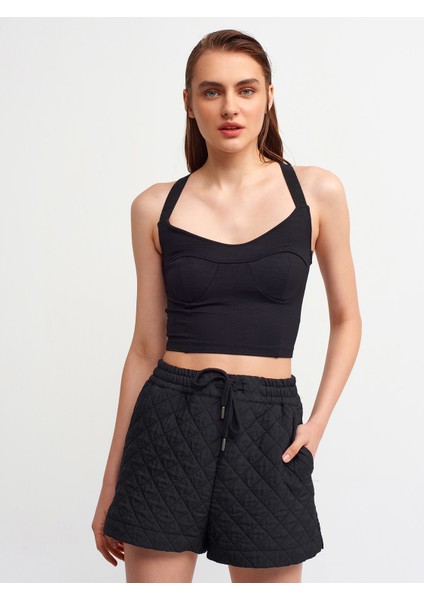 3747 Askılı Crop Top-Siyah