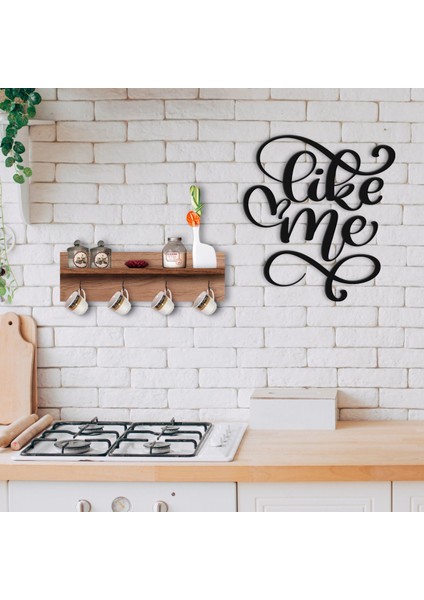 Gift Doğal Ahşap Raflı Dekoratif Fincan Askılığı ve Benim Gibi Duvar Süsü-1