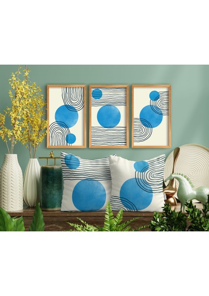 Gift Dekoratif 3’lü Retro Ahşap Tablo ve Tasarım 2’li Yastık Seti
