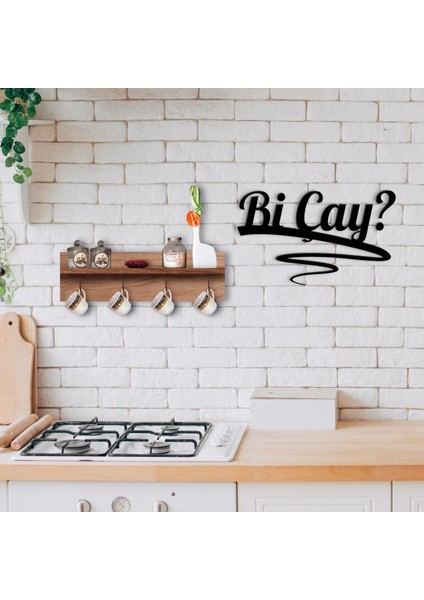 Gift Doğal Ahşap Raflı Dekoratif Fincan Askılığı ve Bi Çay Duvar Süsü-2