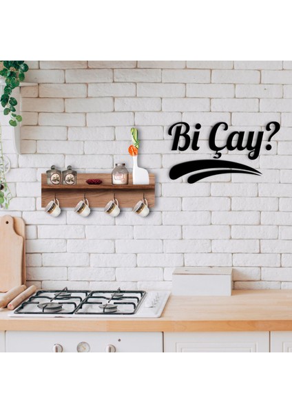 Gift Doğal Ahşap Raflı Dekoratif Fincan Askılığı ve Bi Çay Duvar Süsü-1
