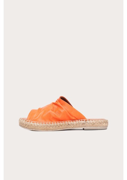 Turuncu Deri Kadın Espadril Terlik modelleri