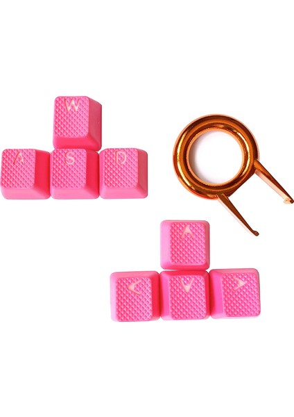 Rubber Gaming Aydınlatmalı Keycaps Set - 8 Keys Rubberized Doubleshot Key Caps (Neon Pembe)