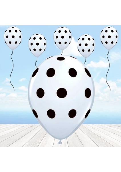 Siyah Puanlı Beyaz Balon - 10 Adet