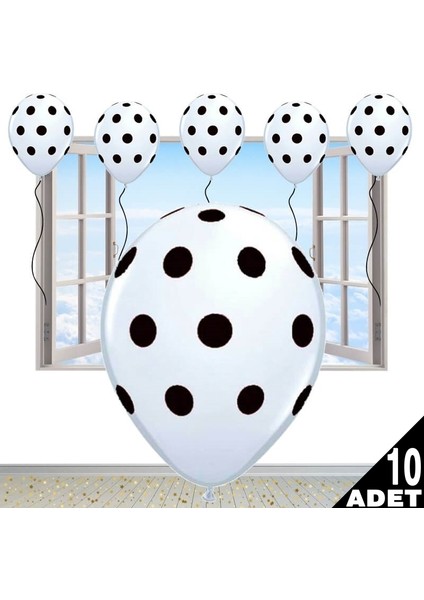 Siyah Puanlı Beyaz Balon - 10 Adet fiyatları