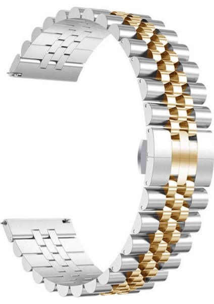 Samsung Galaxy Watch 3 Uyumlu 45MM (22MM) Parlak Metal Kordon - Gümüş-Rose Gold