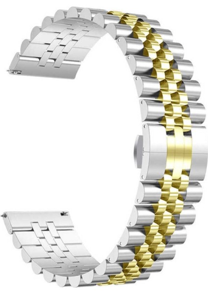 Samsung Galaxy Watch Active 2 Uyumlu 44MM (20MM) Parlak Metal Kordon - Gümüş-Gold