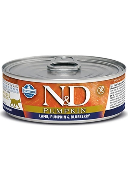 N-D Balkabağı-Kuzu-Yaban Mersini Yetişkin Kedi Konservesi 6X80 gr