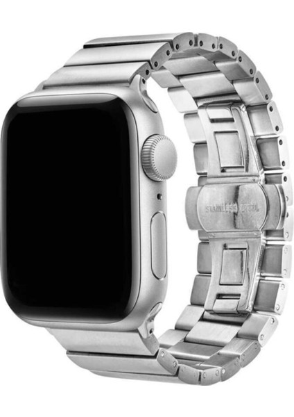 Apple Watch Uyumlu 38MM Metal Katlamalı Kordon - Gümüş