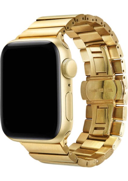 Apple Watch Uyumlu 44MM Metal Katlamalı Kordon - Gold