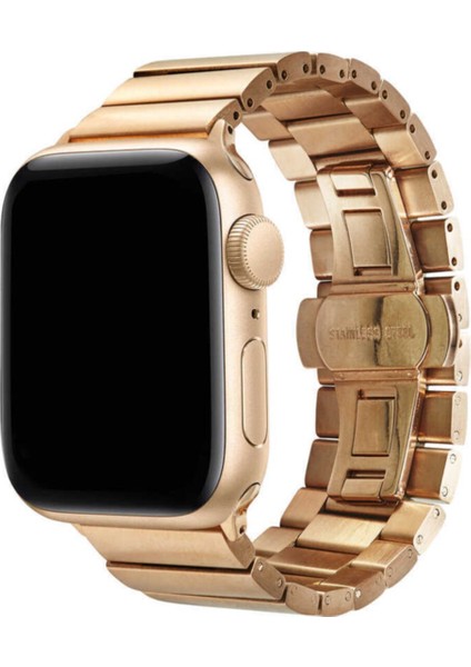 Apple Watch Uyumlu 44MM Metal Katlamalı Kordon - Rose Gold