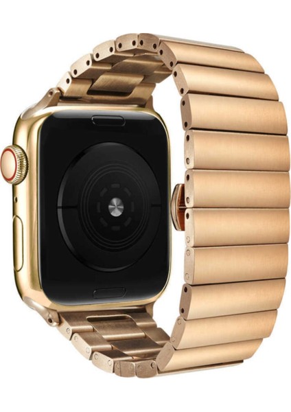 Apple Watch Uyumlu 44MM Metal Katlamalı Kordon - Rose Gold