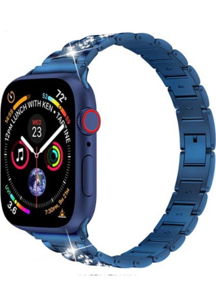 Apple Watch Uyumlu 42MM Parlak Metal Kordon - Mavi