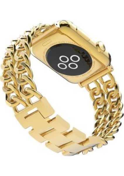 Apple Watch Uyumlu 42MM Zincir Halkalı Metal Kordon - Gold