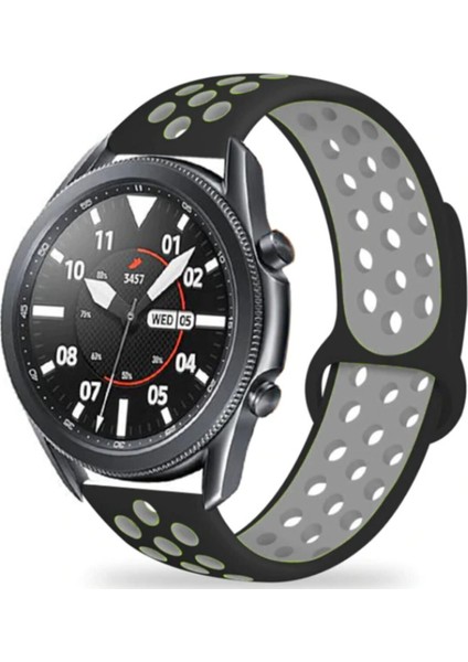 Samsung Galaxy Watch Uyumlu 46MM (22MM) Silikon Kordon - Gri-Siyah