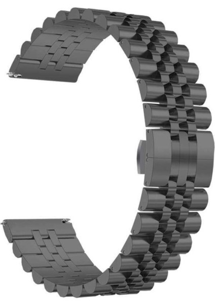 Samsung Galaxy Watch 3 Uyumlu 45MM (22MM) Parlak Metal Kordon - Siyah